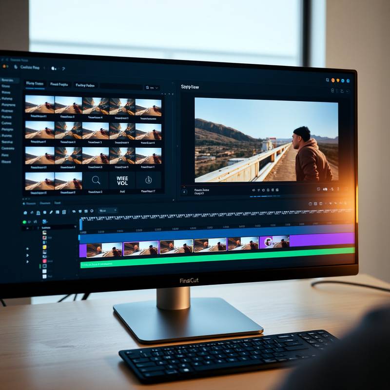 Final Cut Pro Projektansicht mit mehreren Video- und Audiospuren